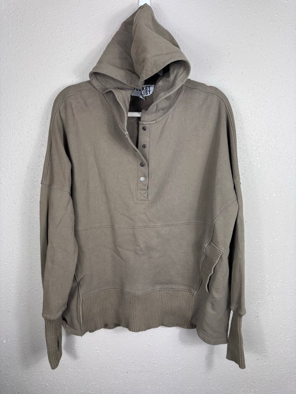 Bucket List Military Green Womens Hooded Pullover Size Medium